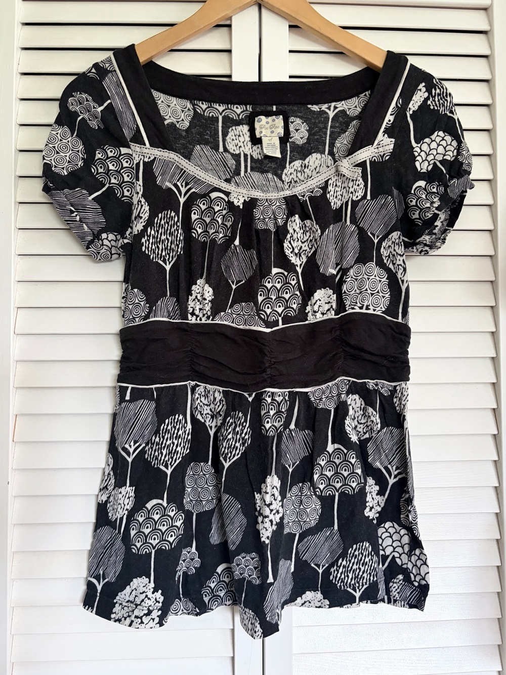 Tree Print Short Sleeve Babydoll Top